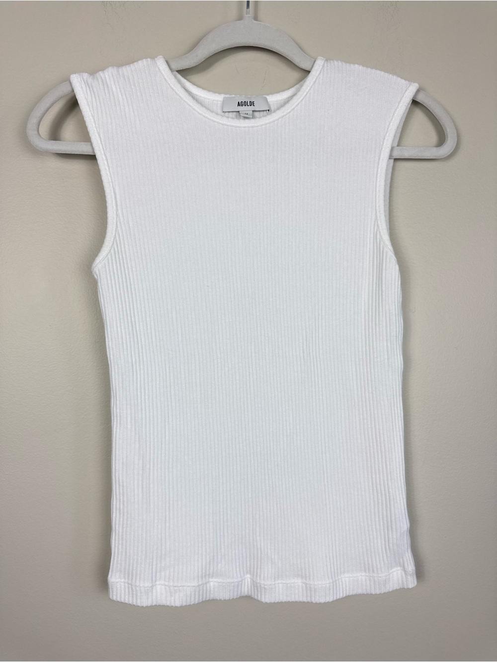 AGOLDE Binx Tank Medium White Ribbed Sleeveless Top Neutral Layering Work Office